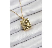316L Çelik Zirkon Taşlı Açılabilr Kapaklı Kitap Model Gold Renk Kadın Kolye - TJ-BKO10515