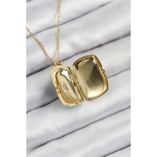 316L Çelik Zirkon Taşlı Açılabilr Kapaklı Kutup Yıldzı Model Gold Renk Kadın Kolye - TJ-BKO10517