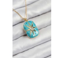 316L Çelik Zirkon Taşlı Açılabilr Kapaklı Kutup Yıldzı Model Gold Renk Kadın Kolye - TJ-BKO10517