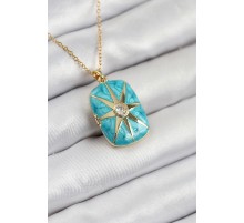 316L Çelik Zirkon Taşlı Açılabilr Kapaklı Kutup Yıldzı Model Gold Renk Kadın Kolye - TJ-BKO10517