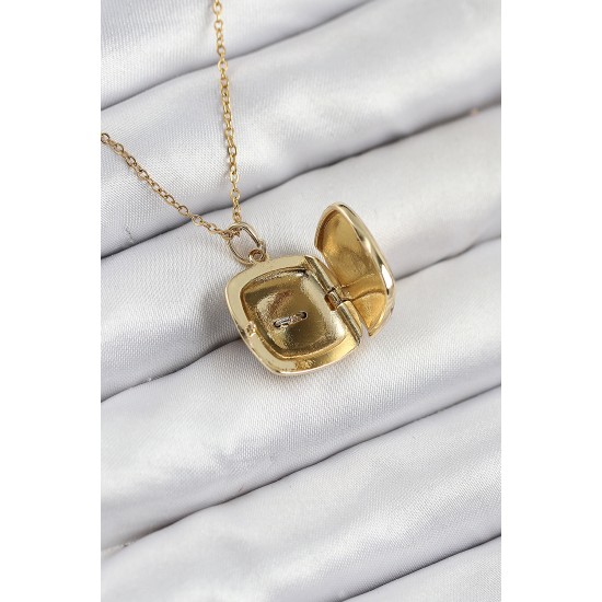 316L Çelik Zirkon Taşlı Açılabilr Kapaklı Göz Model Gold Renk Kadın Kolye - TJ-BKO10518