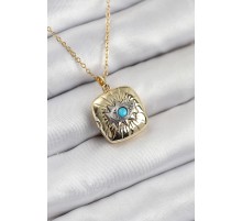 316L Çelik Zirkon Taşlı Açılabilr Kapaklı Göz Model Gold Renk Kadın Kolye - TJ-BKO10518