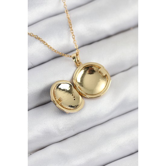 316L Çelik Zirkon Taşlı Açılabilr Kapaklı Gezegen Model Gold Renk Kadın Kolye - TJ-BKO10519