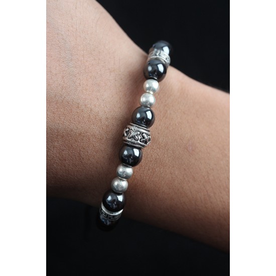 Doğal Taş X Model Antrasit Renk Asansörlü Erkek Bileklik - TJ-EB3754