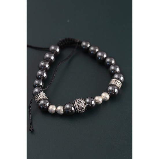 Doğal Taş X Model Antrasit Renk Asansörlü Erkek Bileklik - TJ-EB3754