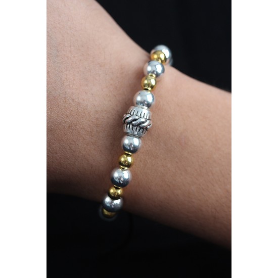 Doğal Taş Sarmal Model Gold Ve Gümüş Renk Asansörlü Erkek Bileklik - TJ-EB3755