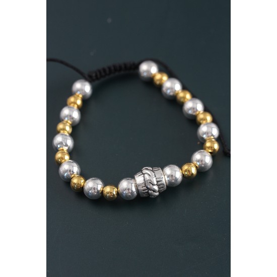 Doğal Taş Sarmal Model Gold Ve Gümüş Renk Asansörlü Erkek Bileklik - TJ-EB3755