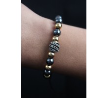 Doğal Taş Sarmal Model Gold Ve Füme Renk Asansörlü Erkek Bileklik - TJ-EB3756