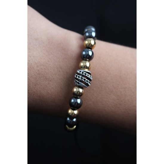 Doğal Taş Sarmal Model Gold Ve Füme Renk Asansörlü Erkek Bileklik - TJ-EB3756