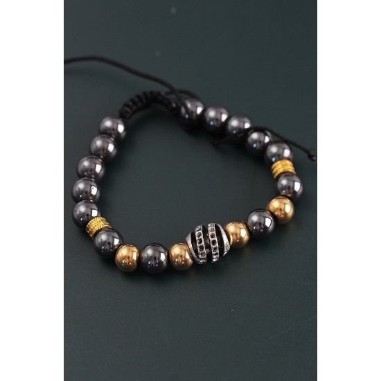 Doğal Taş Sarmal Model Gold Ve Füme Renk Asansörlü Erkek Bileklik - TJ-EB3756