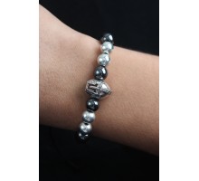 Doğal Taş Gladyatör Model Gümüş Ve Füme Renk Asansörlü Erkek Bileklik - TJ-EB3758