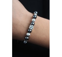 Doğal Taş Zar Model Gümüş Ve Füme Renk Asansörlü Erkek Bileklik - TJ-EB3759