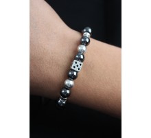 Doğal Taş Zar Model Gümüş Ve Füme Renk Asansörlü Erkek Bileklik - TJ-EB3759