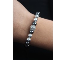 Doğal Taş Family Model Gümüş Ve Füme Renk Asansörlü Erkek Bileklik - TJ-EB3760