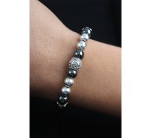 Doğal Taş Family Model Gümüş Ve Füme Renk Asansörlü Erkek Bileklik - TJ-EB3760