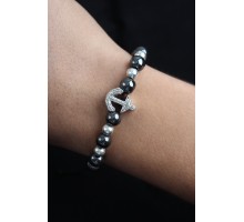 Doğal Taş Çapa Model Gümüş Ve Füme Renk Asansörlü Erkek Bileklik - TJ-EB3762