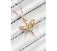 316L Çelik Zirkon Taşlı Melek Model Gold Renk Kadın Kolye - TJ-BKO10520