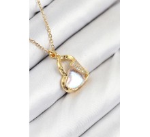 316L Çelik Zirkon Taşlı Kalp Model Gold Renk Kadın Kolye - TJ-BKO10523