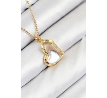 316L Çelik Zirkon Taşlı Kalp Model Gold Renk Kadın Kolye - TJ-BKO10523