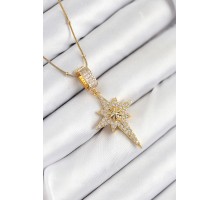 316L Çelik Zirkon Taşlı Kutup Yıldızı Model Gold Renk Kadın Kolye - TJ-BKO10524