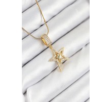 316L Çelik Zirkon Taşlı Yıldız Model Gold Renk Kadın Kolye - TJ-BKO10526