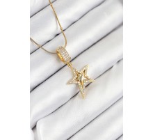 316L Çelik Zirkon Taşlı Yıldız Model Gold Renk Kadın Kolye - TJ-BKO10526