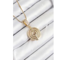 316L Çelik Zirkon Taşlı Çember Model Gold Renk Kadın Kolye - TJ-BKO10527