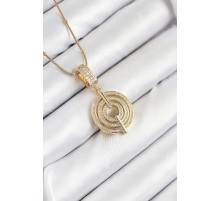 316L Çelik Zirkon Taşlı Çember Model Gold Renk Kadın Kolye - TJ-BKO10527