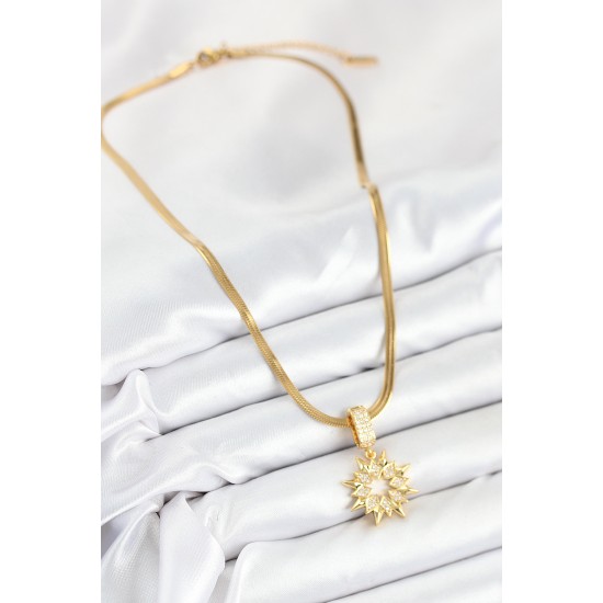 316L Çelik Zirkon Taşlı Yıldız Model Gold Renk Kadın Kolye - TJ-BKO10528