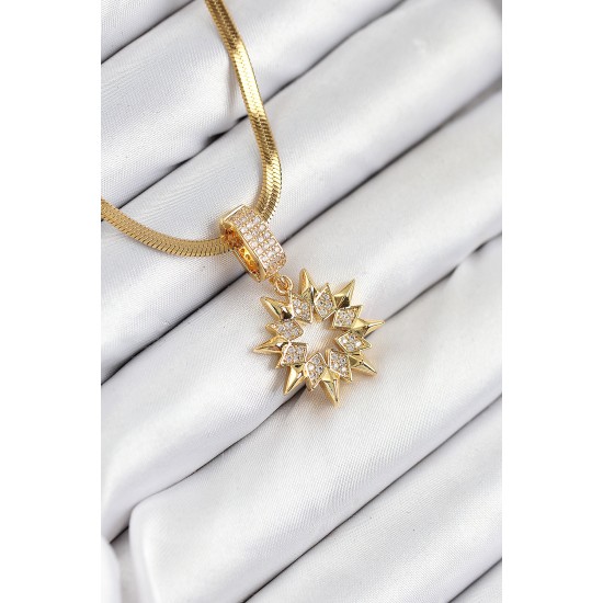 316L Çelik Zirkon Taşlı Yıldız Model Gold Renk Kadın Kolye - TJ-BKO10528