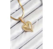 316L Çelik Zirkon Taşlı Kalp Model Gold Renk Kadın Kolye - TJ-BKO10530