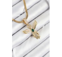 316L Çelik Zirkon Taşlı Melek Model Gold Renk Kadın Kolye - TJ-BKO10531