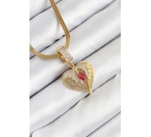 316L Çelik Zirkon Taşlı Kanatlı Kalp Model Gold Renk Kadın Kolye - TJ-BKO10533