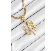 316L Çelik Zirkon Taşlı Melek Model Gold Renk Kadın Kolye - TJ-BKO10534