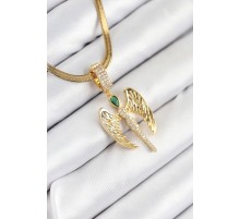 316L Çelik Zirkon Taşlı Melek Model Gold Renk Kadın Kolye - TJ-BKO10534