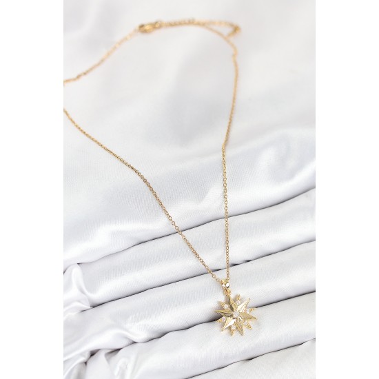 316L Çelik Zirkon Taşlı Kutup Yıldızı Model Gold Renk Kadın Kolye - TJ-BKO10536