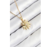 316L Çelik Zirkon Taşlı Kutup Yıldızı Model Gold Renk Kadın Kolye - TJ-BKO10536