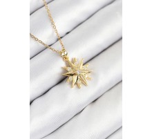 316L Çelik Zirkon Taşlı Kutup Yıldızı Model Gold Renk Kadın Kolye - TJ-BKO10536