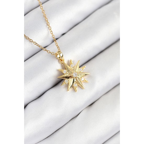 316L Çelik Zirkon Taşlı Kutup Yıldızı Model Gold Renk Kadın Kolye - TJ-BKO10536