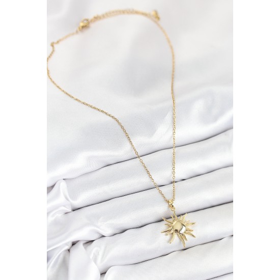 316L Çelik Güneş Model Gold Renk Kadın Kolye - TJ-BKO10537