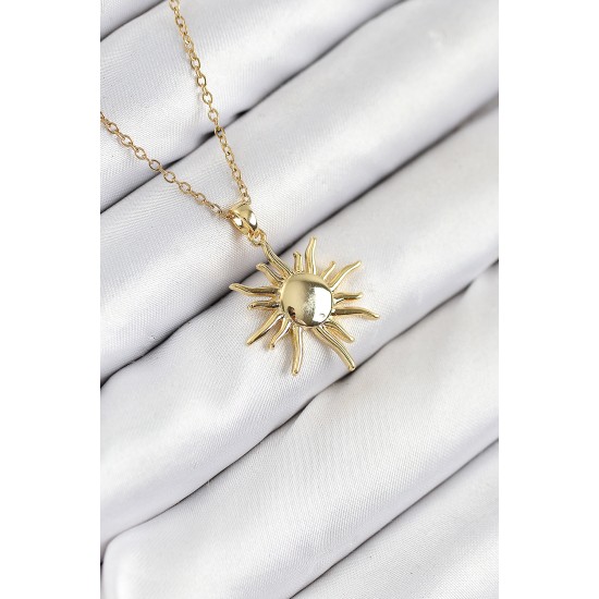316L Çelik Güneş Model Gold Renk Kadın Kolye - TJ-BKO10537
