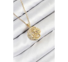 316L Çelik Zirkon Taşlı Ay Ve Güneş Model Gold Renk Kadın Kolye - TJ-BKO10538