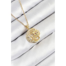 316L Çelik Zirkon Taşlı Ay Ve Güneş Model Gold Renk Kadın Kolye TJ-BKO10538