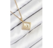 316L Çelik Zirkon Taşlı Yıldız Model Gold Renk Kadın Kolye - TJ-BKO10540