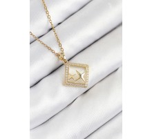 316L Çelik Zirkon Taşlı Yıldız Model Gold Renk Kadın Kolye - TJ-BKO10540