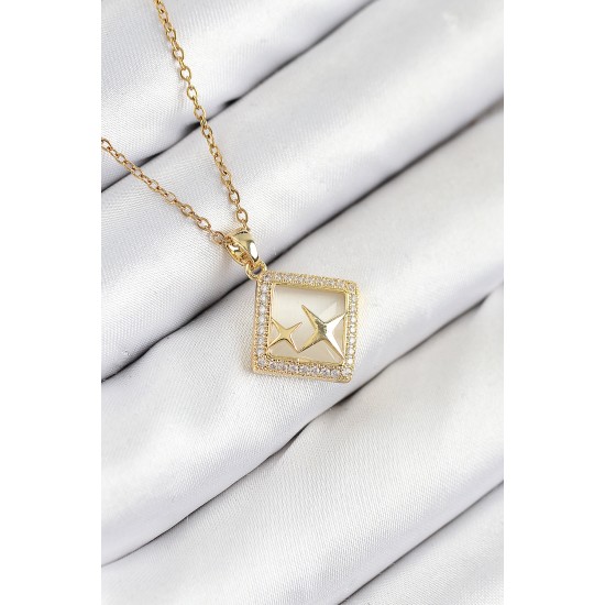 316L Çelik Zirkon Taşlı Yıldız Model Gold Renk Kadın Kolye - TJ-BKO10540