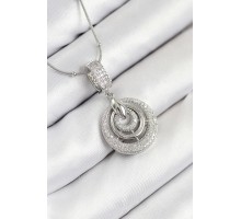 316L Çelik Zirkon Taşlı Çember Model Gümüş Renk Kadın Kolye - TJ-BKO10541