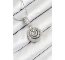 316L Çelik Zirkon Taşlı Çember Model Gümüş Renk Kadın Kolye - TJ-BKO10541