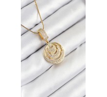 316L Çelik Zirkon Taşlı Çember Model Gold Renk Kadın Kolye - TJ-BKO10542