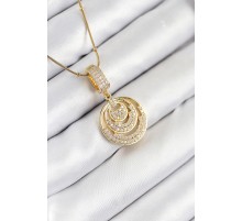 316L Çelik Zirkon Taşlı Çember Model Gold Renk Kadın Kolye - TJ-BKO10542